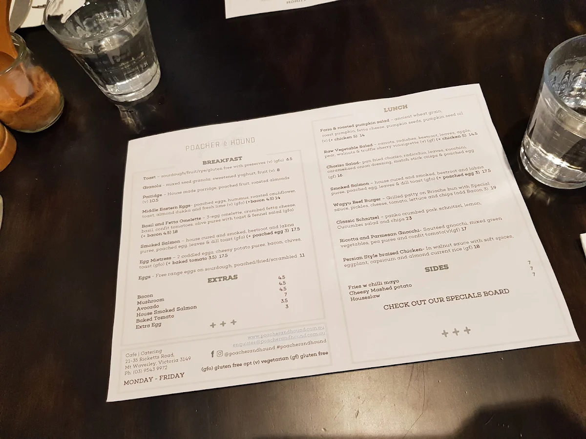 Menu, Poacher & Hound Cafe & Catering