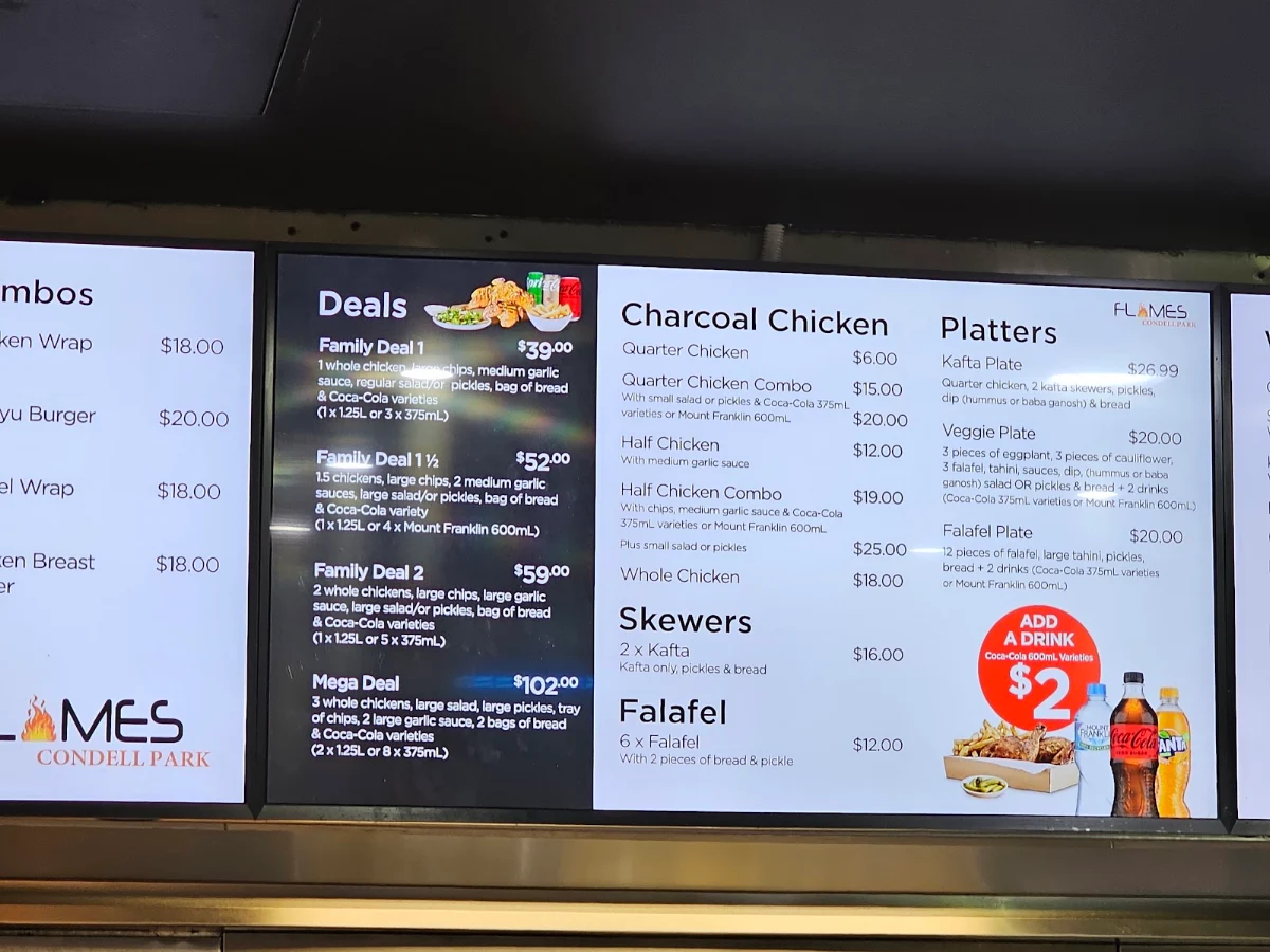 Menu, Flames Charcoal Chicken