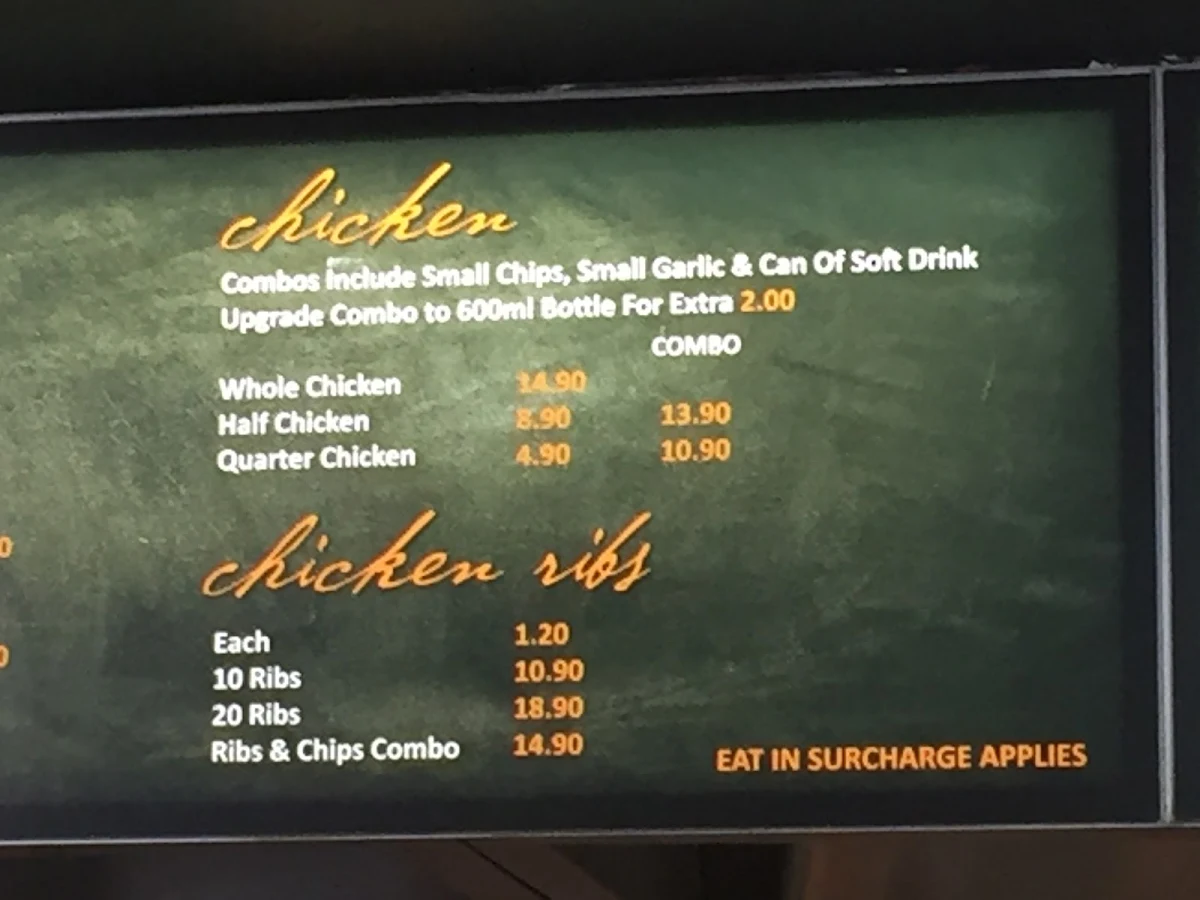 Menu, Flames Charcoal Chicken