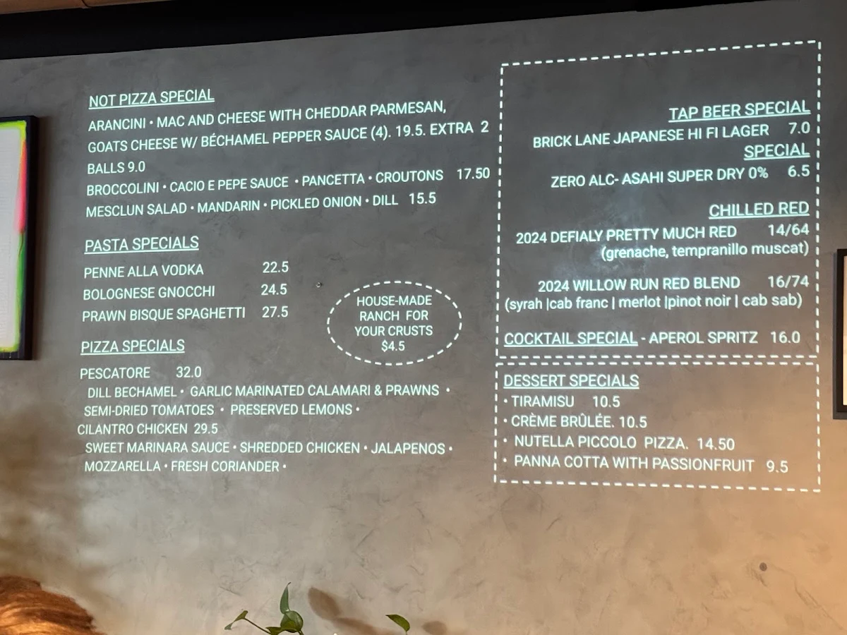 Menu, Little g Pizzeria