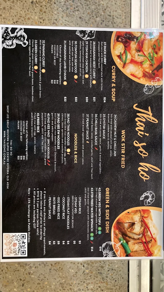 Menu, Thai So-Ho Keperra