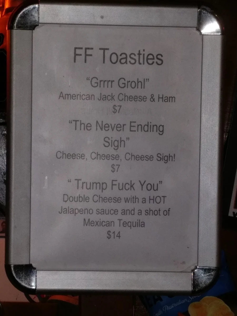 Menu, Hollywood Hotel