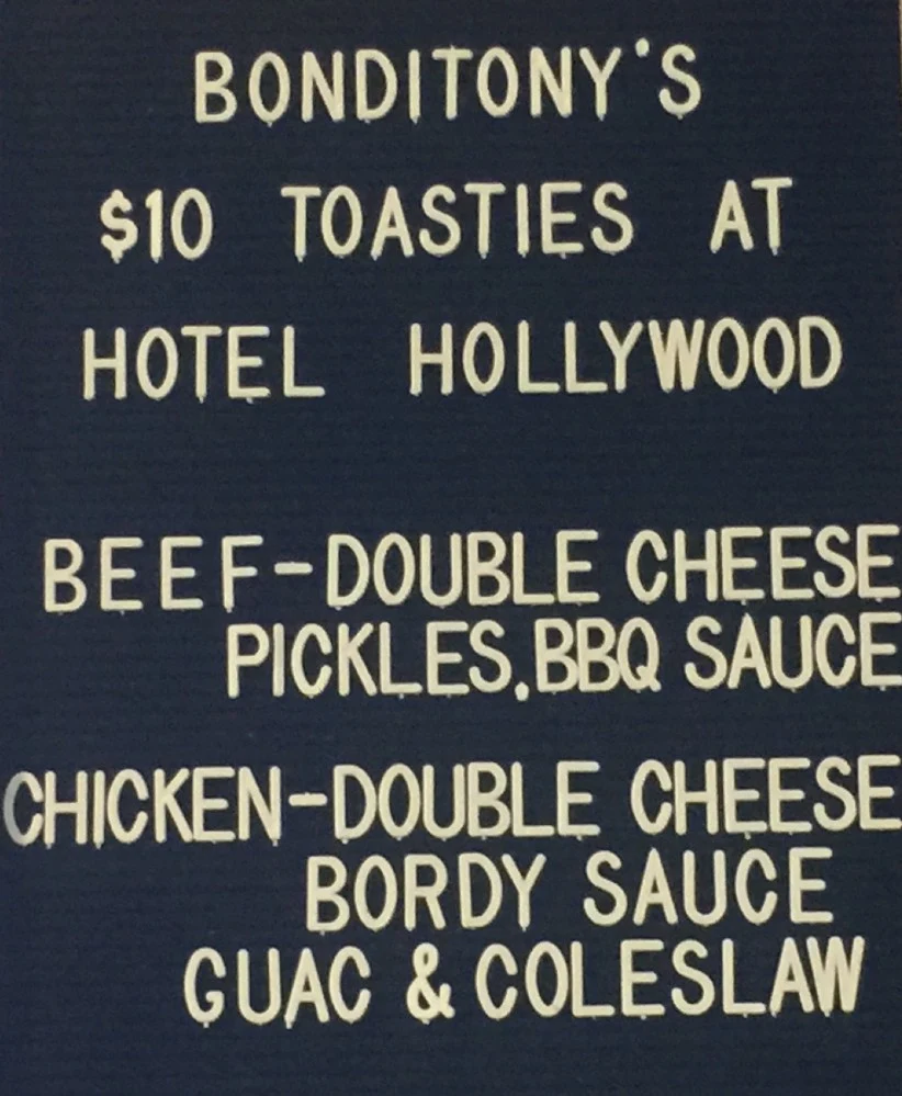Menu, Hollywood Hotel