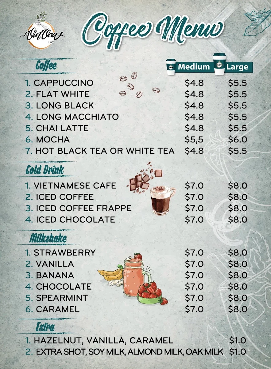 Menu, VIN & VAN CAFE