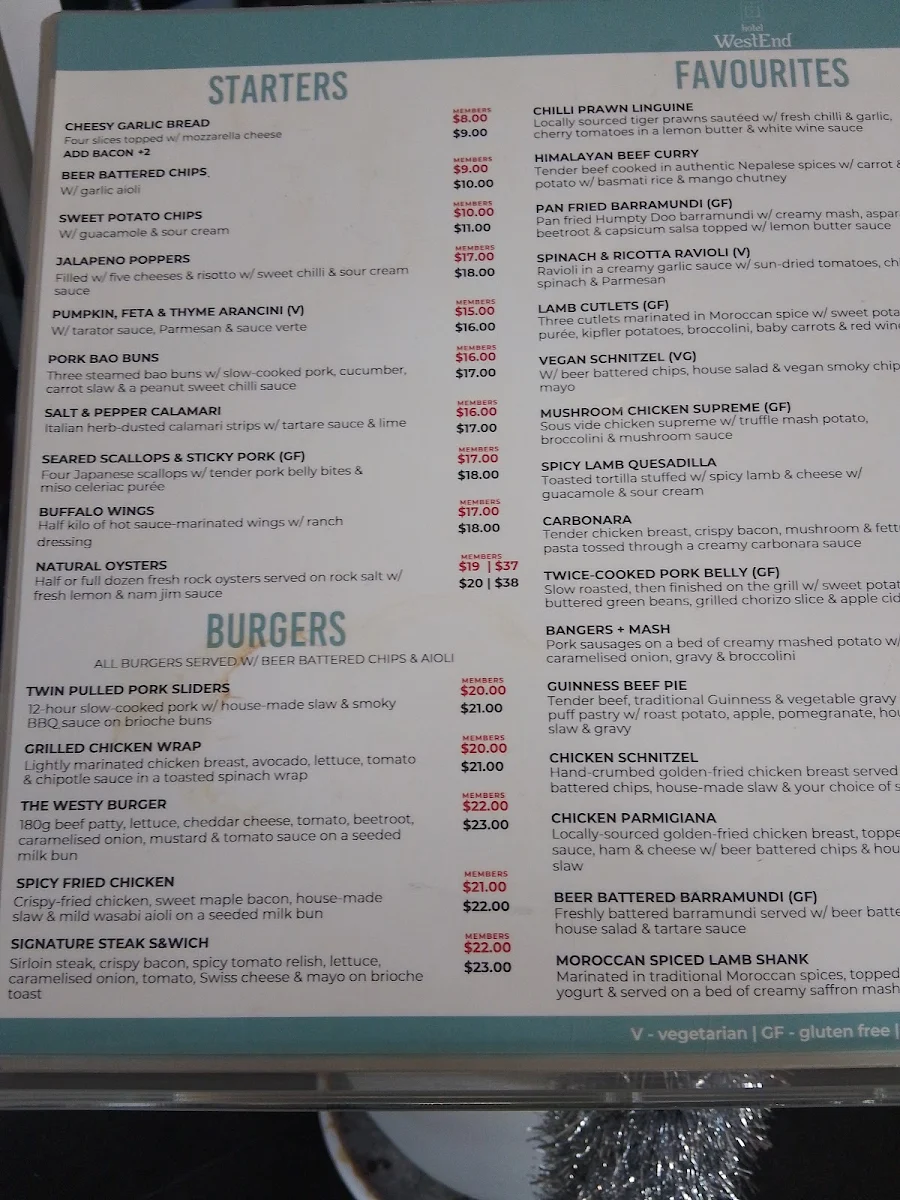 Menu, Hotel West End