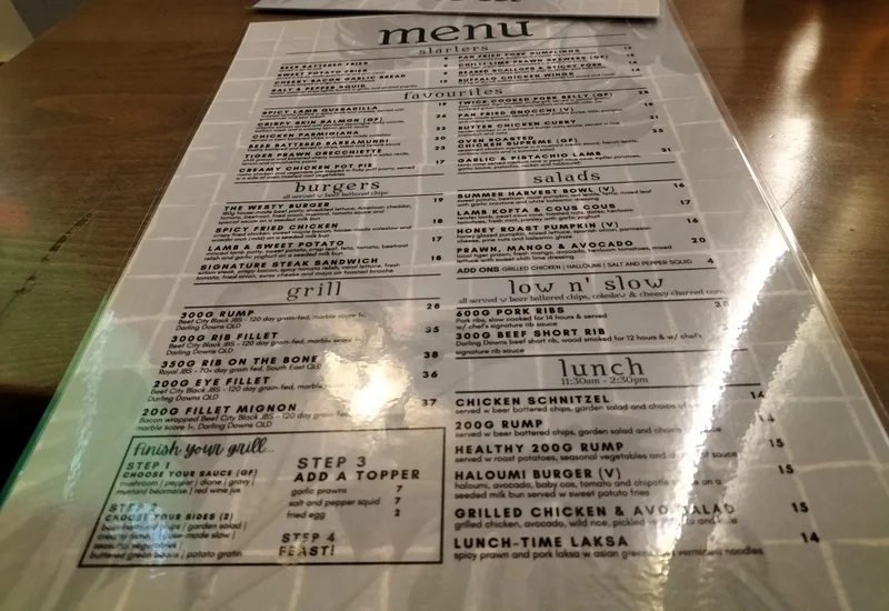 Menu, Hotel West End