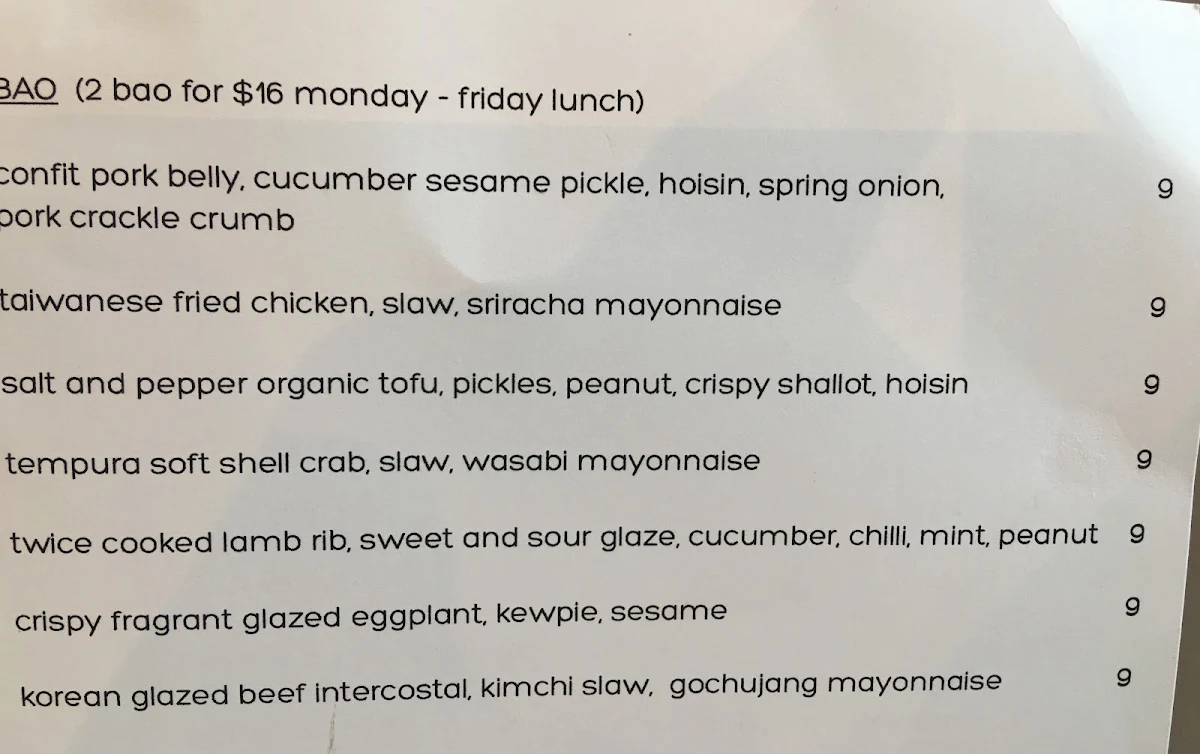 Menu, Lucky Bao