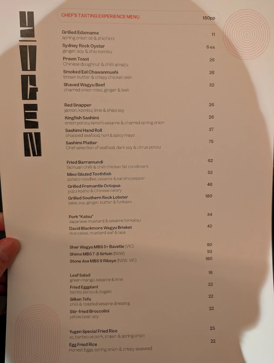 Menu, Yugen Dining