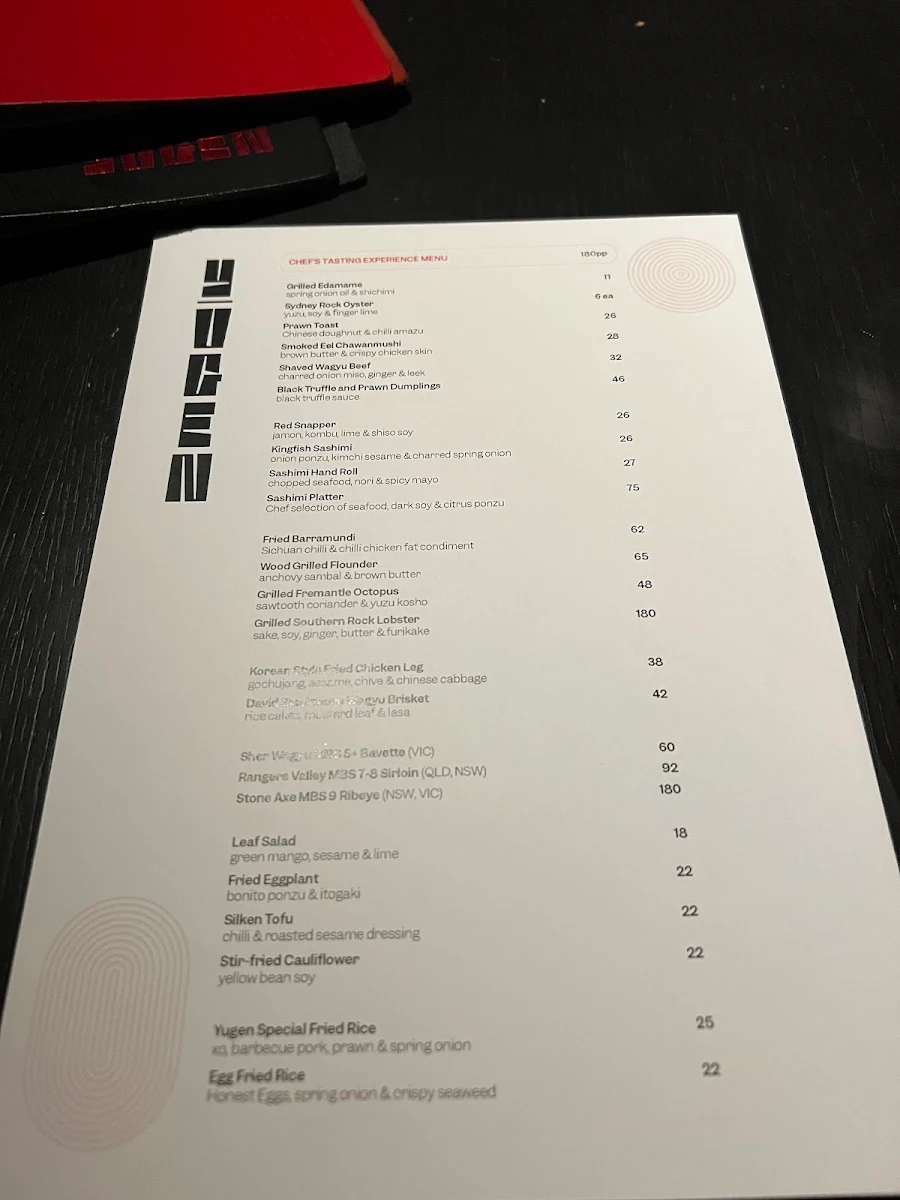 Menu, Yugen Dining