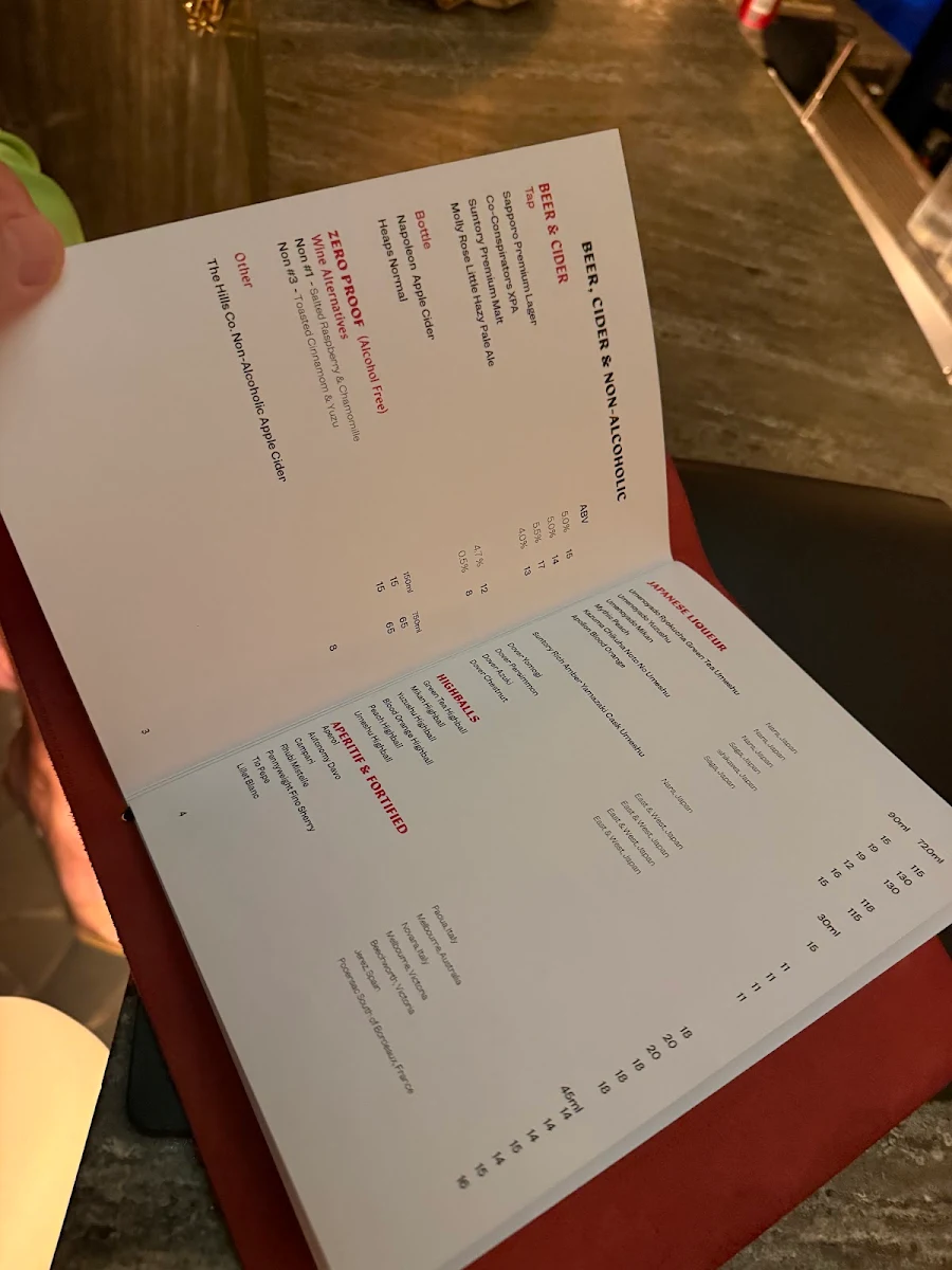Menu, Yugen Dining