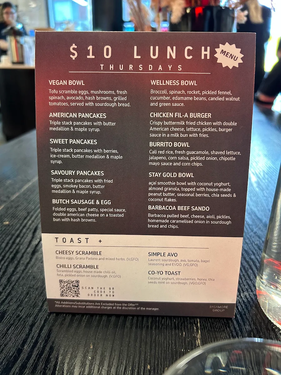 Menu, The Spade Melbourne