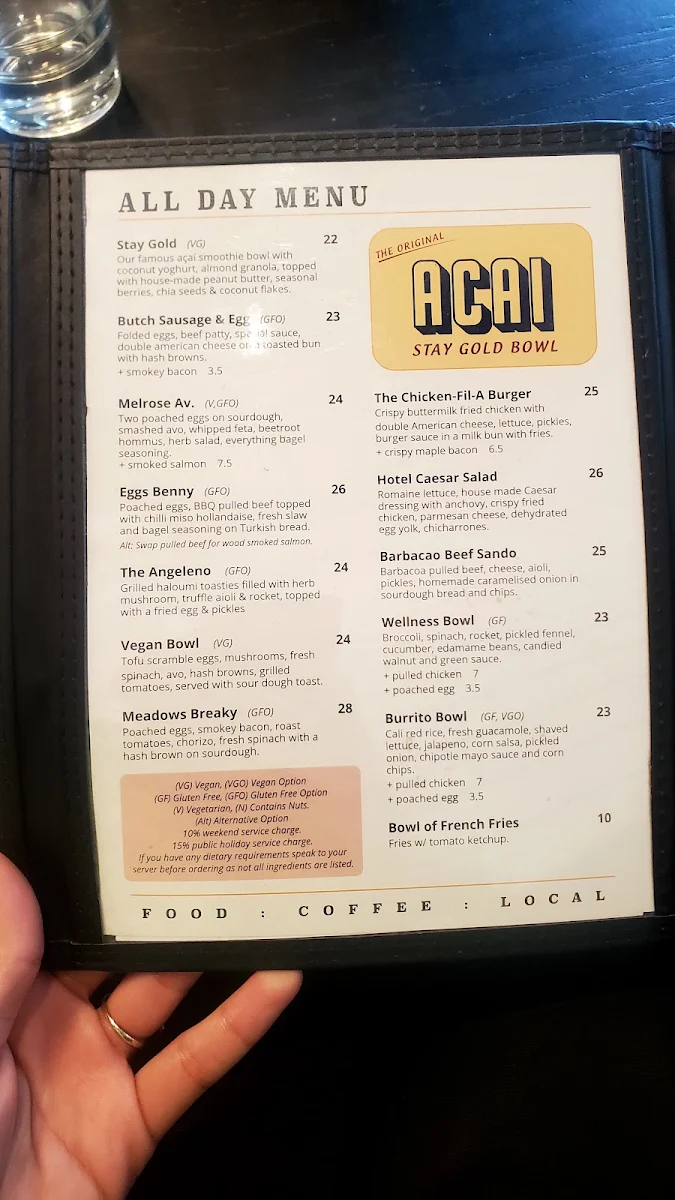 Menu, The Spade Melbourne
