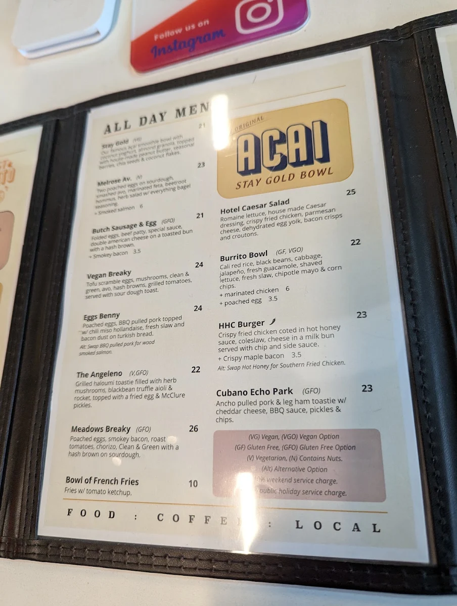 Menu, The Spade Melbourne