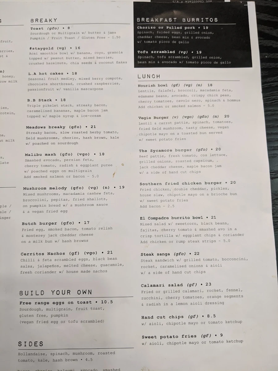 Menu, The Spade Melbourne