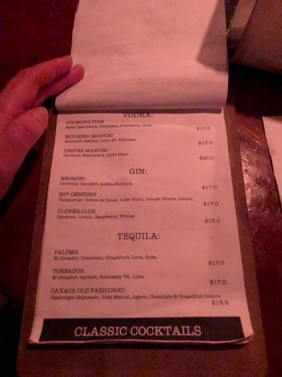 Menu, The Blind Bear Cronulla