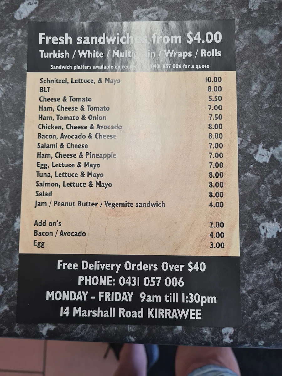 Menu, Italian Food Affair