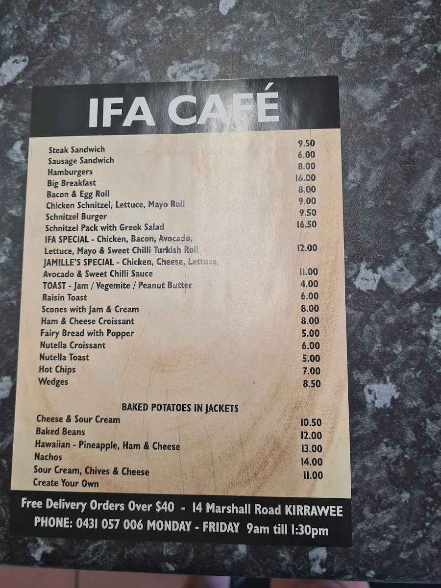 Menu, Italian Food Affair