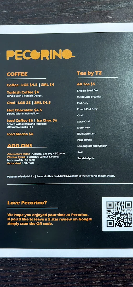 Menu, Pecorino - Deli, Groceries, Coffee & Cakes
