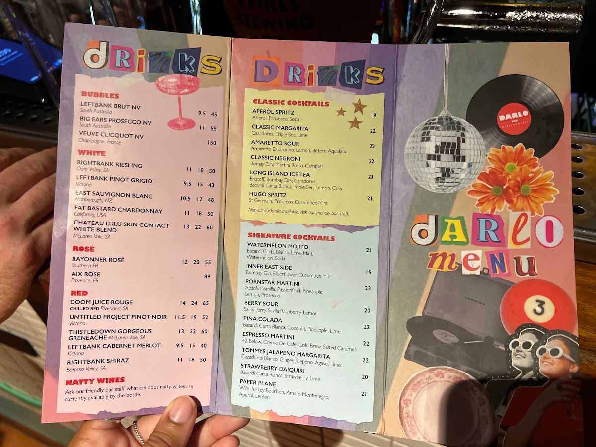 Menu, Darlo Bar