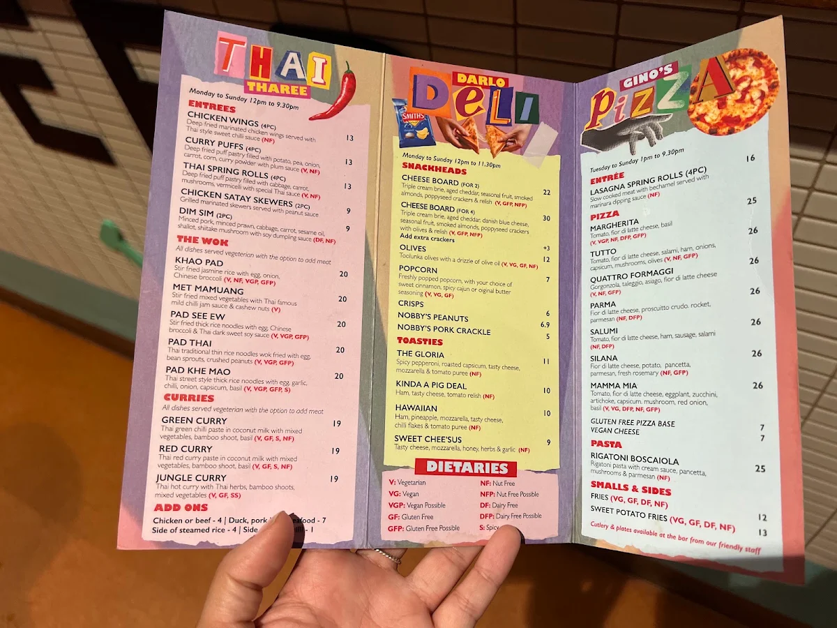 Menu, Darlo Bar