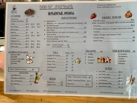 Menu, Cup O' Joy