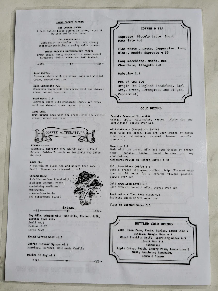 Menu, Steam Haus