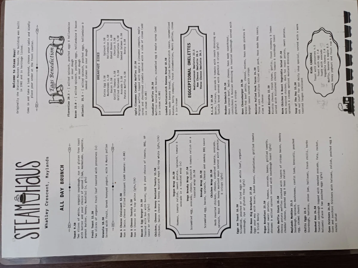Menu, Steam Haus