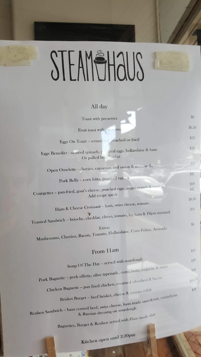 Menu, Steam Haus