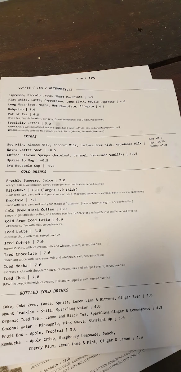 Menu, Steam Haus