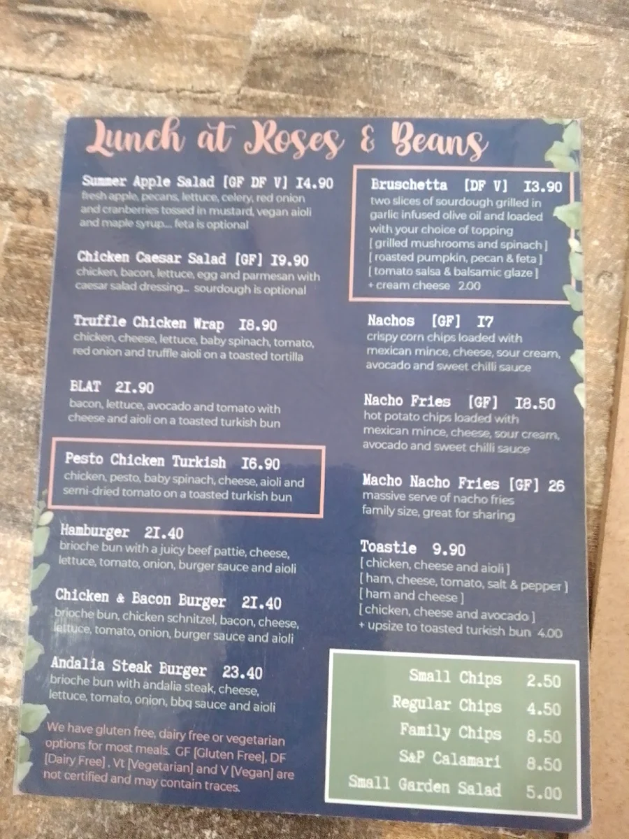 Menu, Roses & Beans