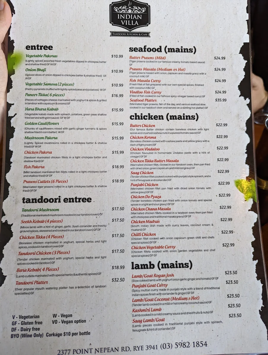 Menu, Indian Villa Tandoori Kitchen & Cafe