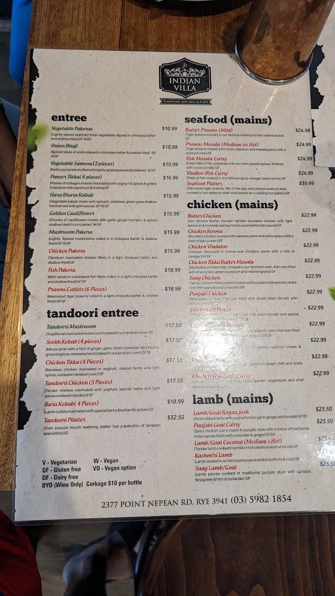 Menu, Indian Villa Tandoori Kitchen & Cafe