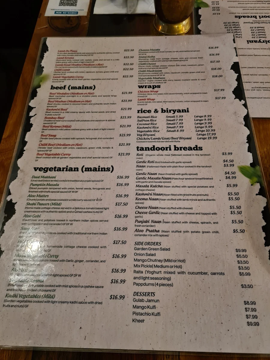 Menu, Indian Villa Tandoori Kitchen & Cafe