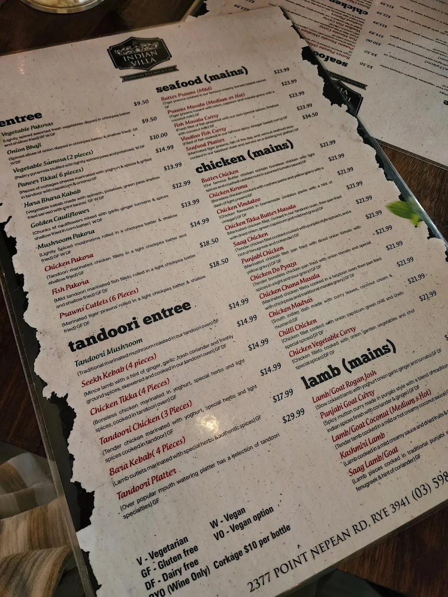 Menu, Indian Villa Tandoori Kitchen & Cafe