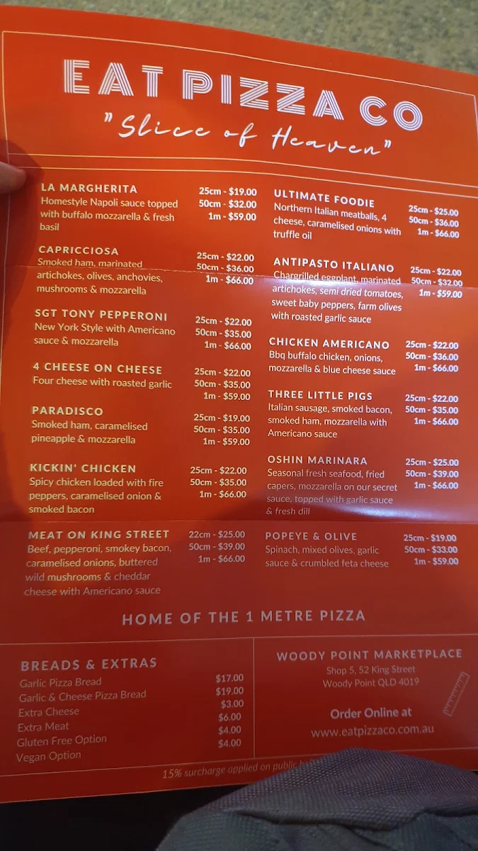 Menu, Eat Pizza Co.