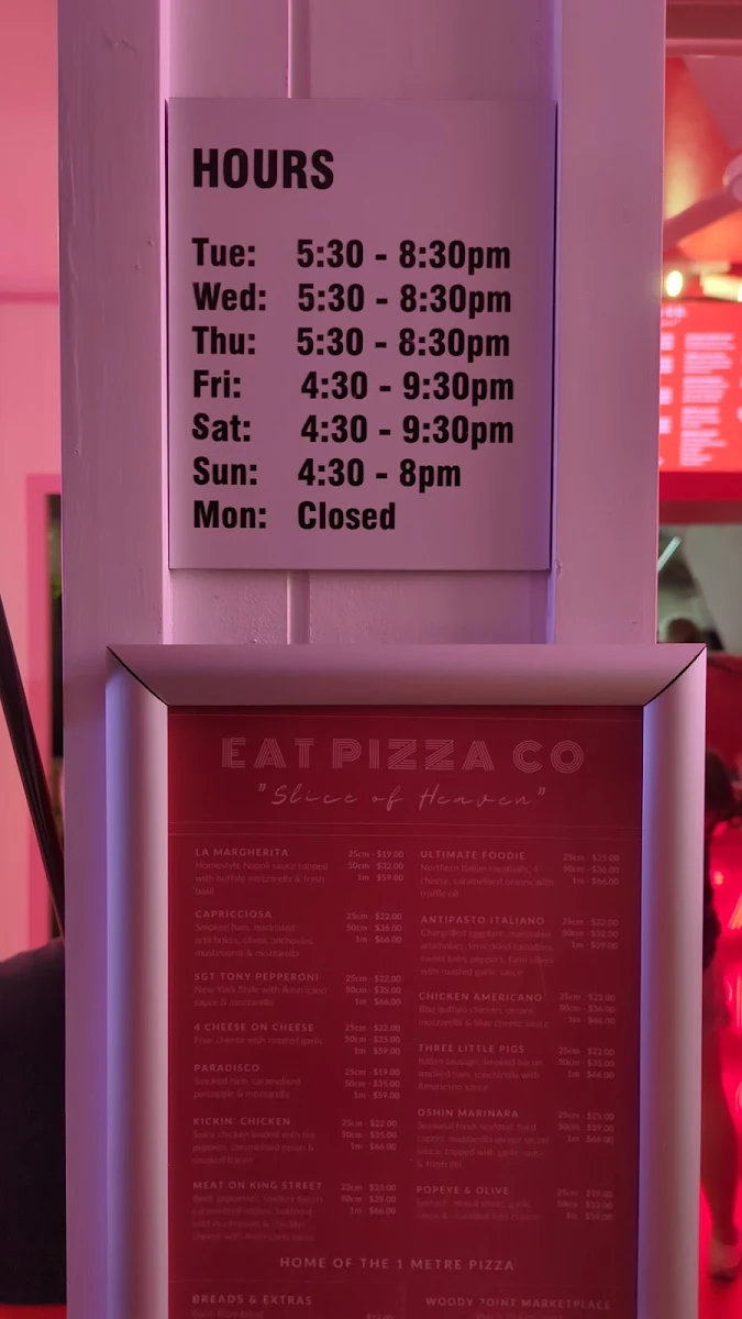 Menu, Eat Pizza Co.
