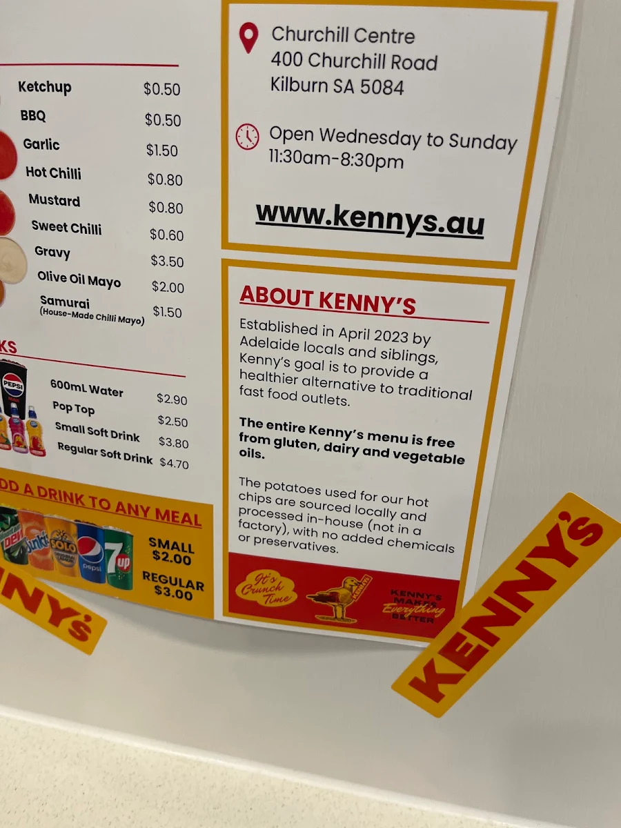 Menu, Kenny's at Churchill