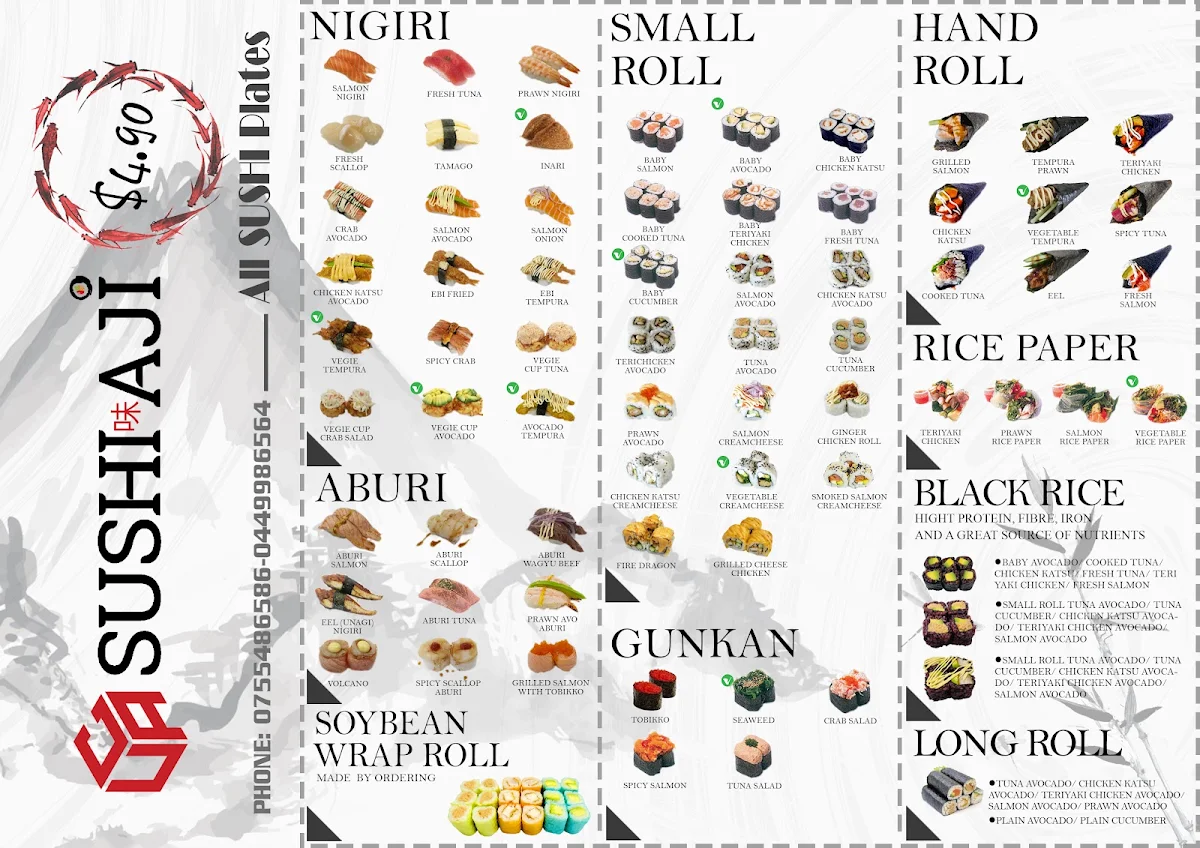 Menu, Sushi Aji