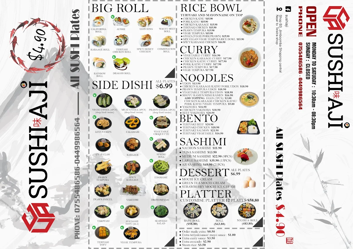Menu, Sushi Aji