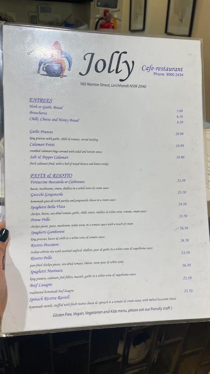 Menu, Cafe Jolly Leichhardt
