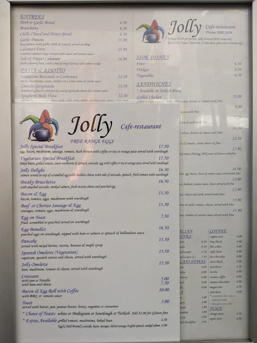 Menu, Cafe Jolly Leichhardt