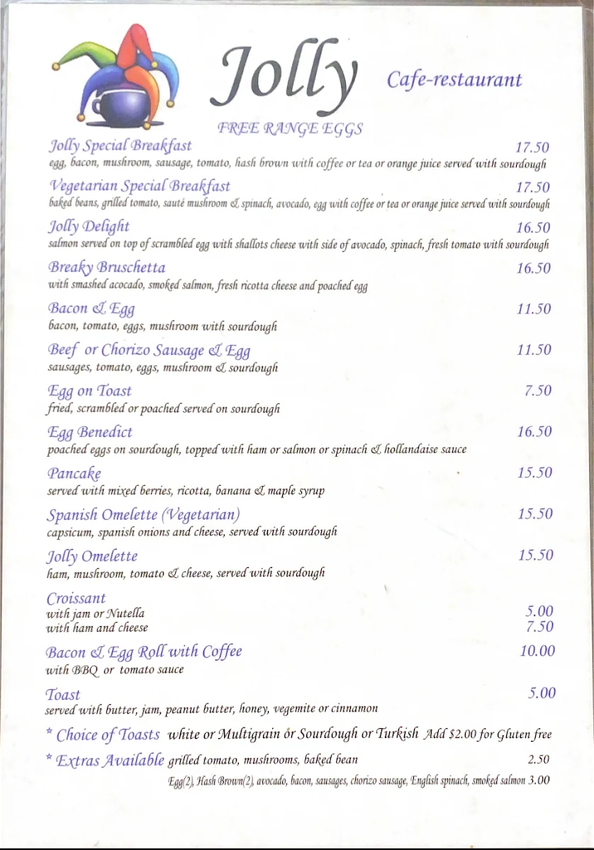 Menu, Cafe Jolly Leichhardt