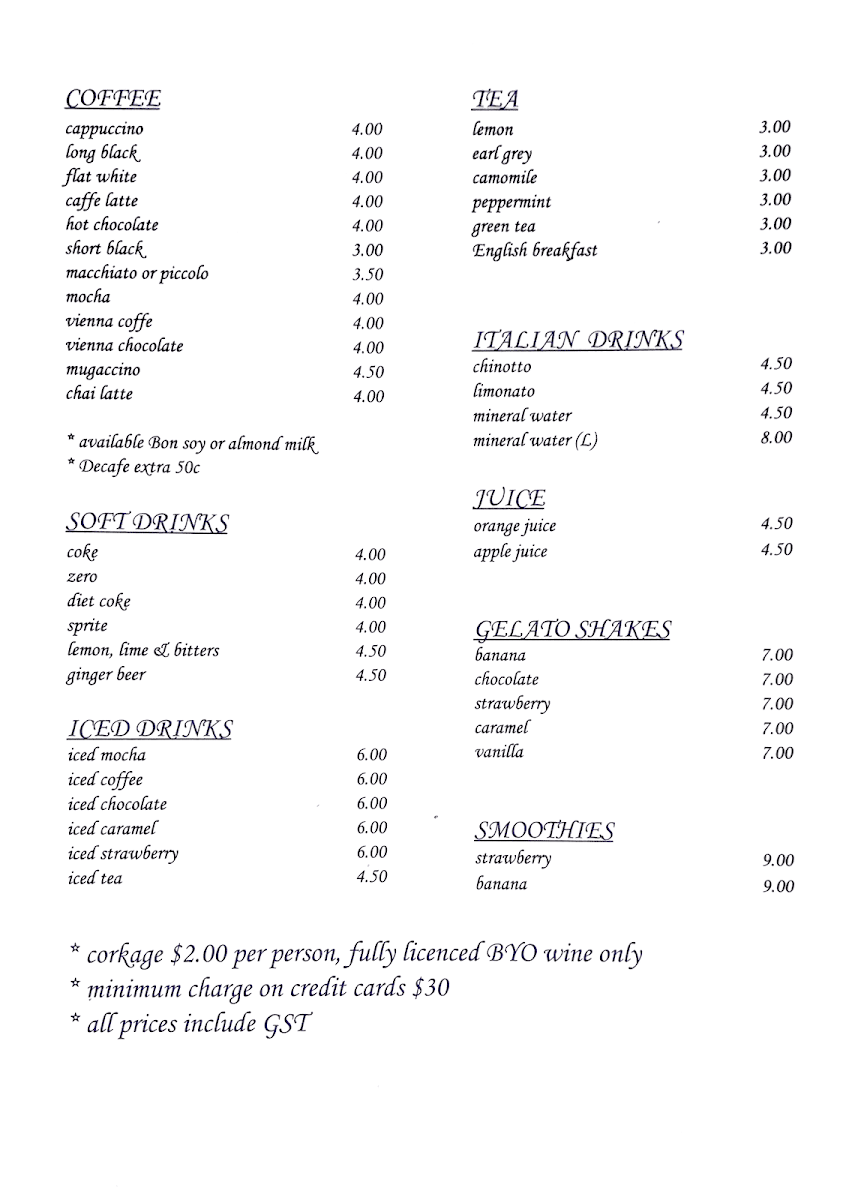 Menu, Cafe Jolly Leichhardt