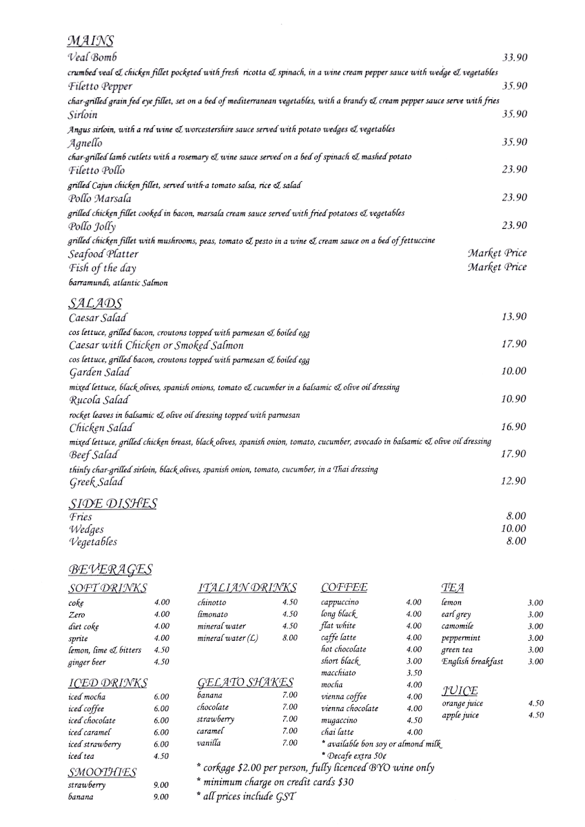 Menu, Cafe Jolly Leichhardt