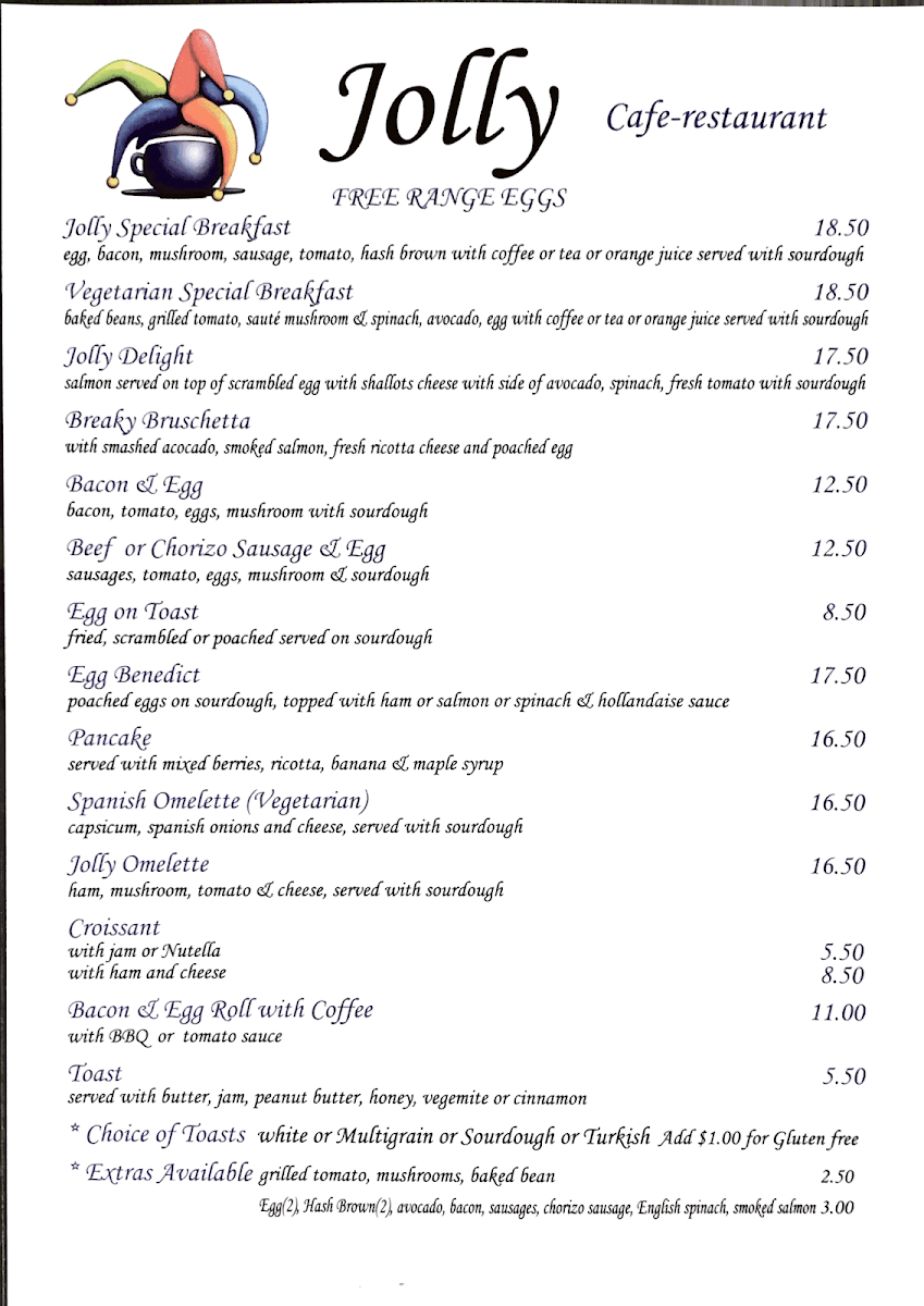Menu, Cafe Jolly Leichhardt