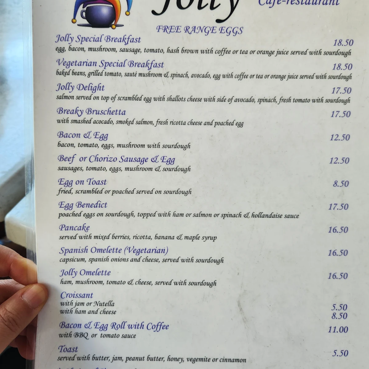 Menu, Cafe Jolly Leichhardt
