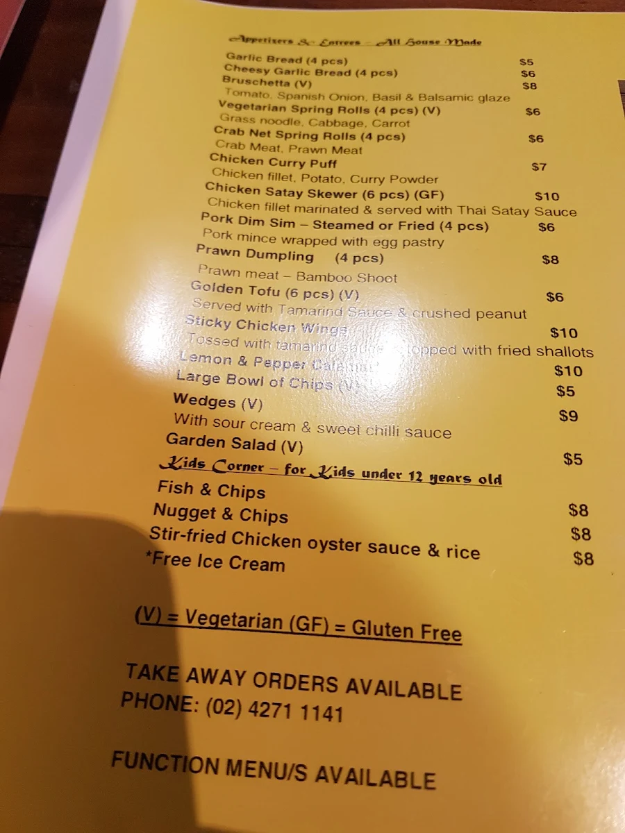 Menu, Unanderra Hotel