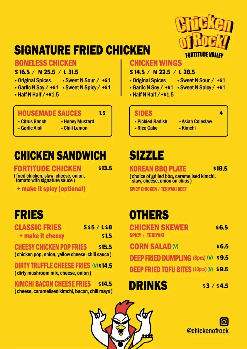 Menu, chicken of rock