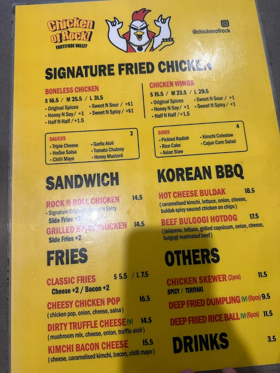 Menu, chicken of rock