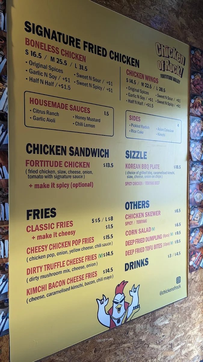 Menu, chicken of rock